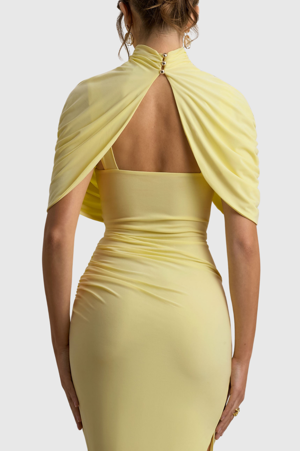 Jago Asymmetric Cape Ruched Midi Dress